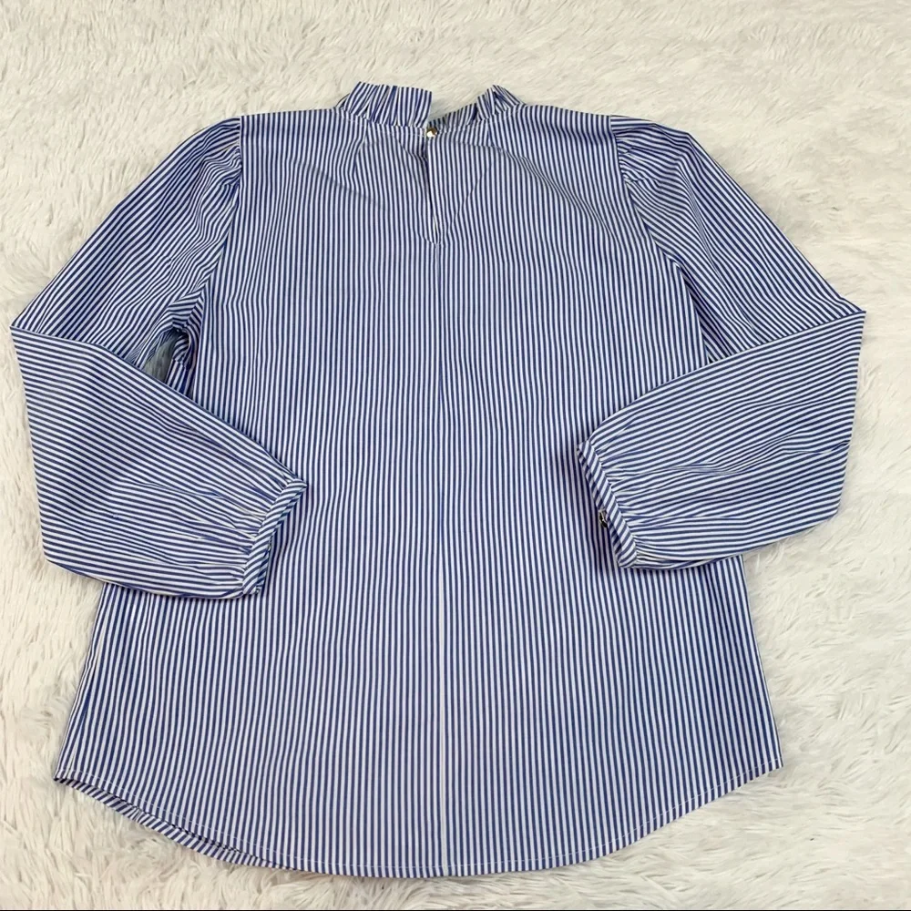J Crew Long-sleeve ruffleneck top in stripe‎ high neck puff sleeves